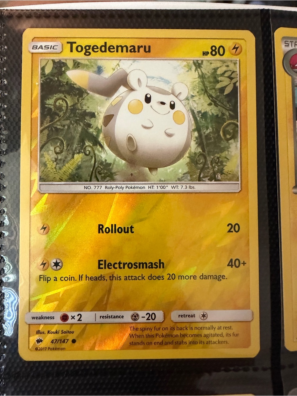 Togedemaru 47/147 Reverse Holo Pokémon Card Burning Shadows 2017